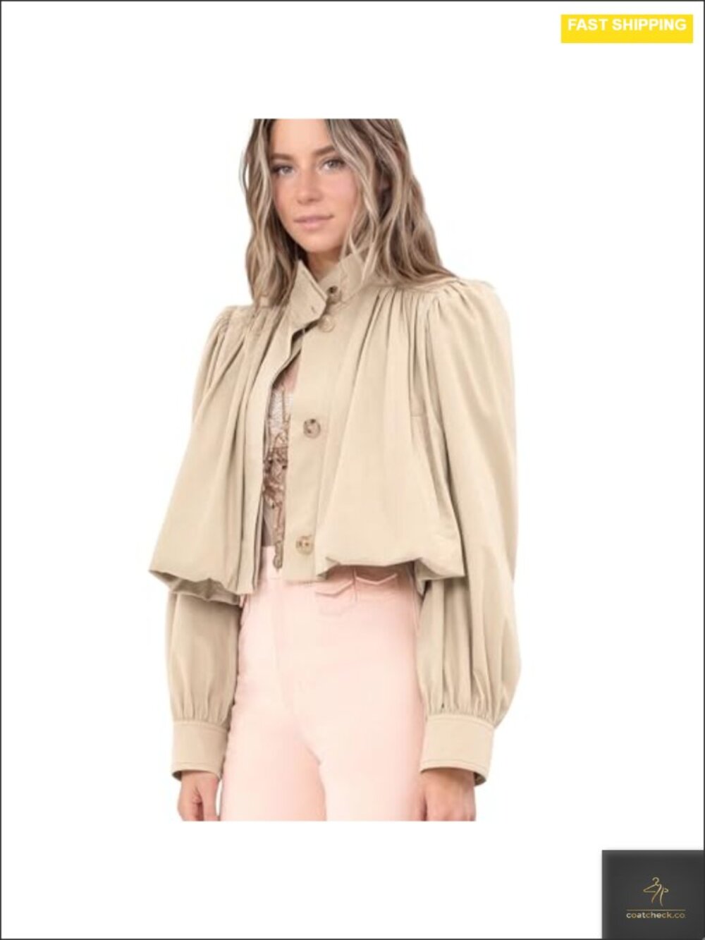 Women's Cropped Stand Collar Button Front Jacket Streetwear Long Sleeve Pocketed